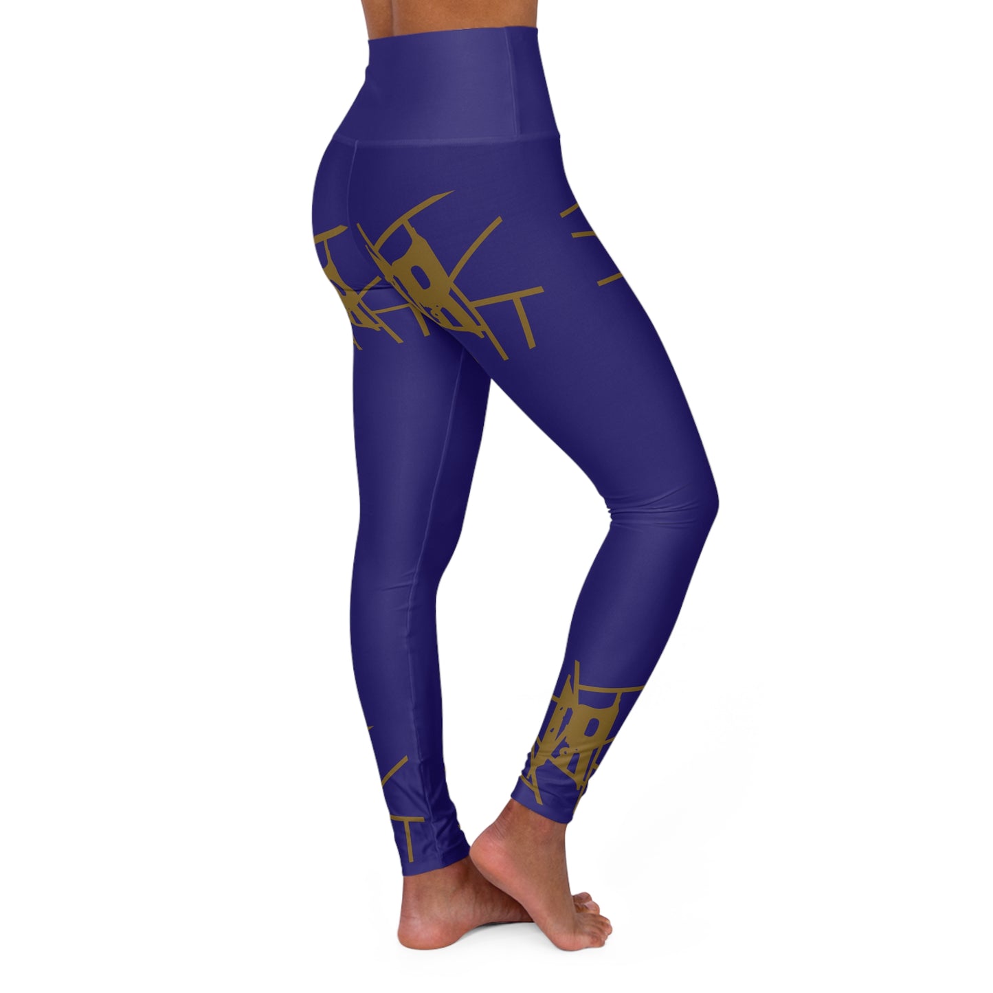 Leggings de ioga IR roxas de cintura alta com logotipo dourado/preto (POD)