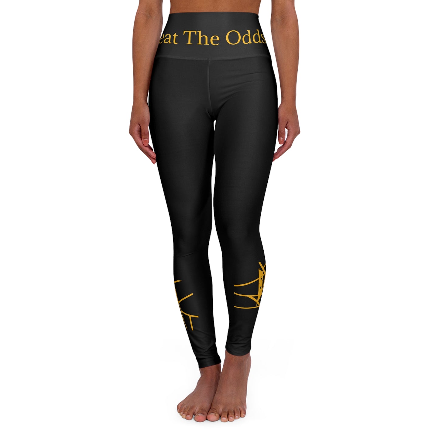 IR Black - Leggings de yoga de cintura alta Beat The Odds/Believe con logo amarillo (POD)