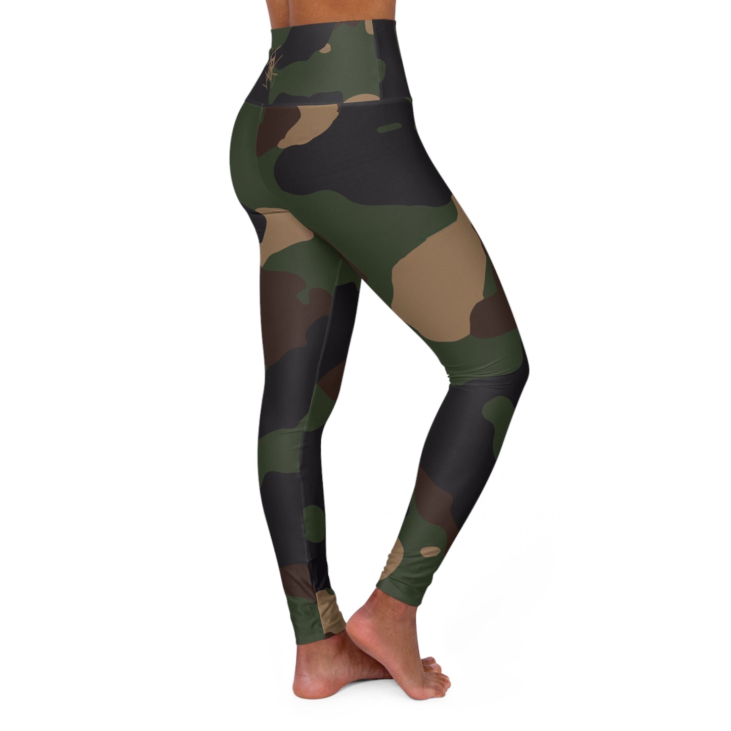 IR CAMO - High Waisted Yoga Leggings with brown waist logo