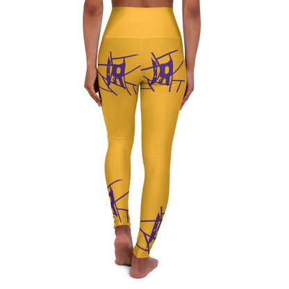 IR Gold High Waisted Yoga Leggings with purple logo