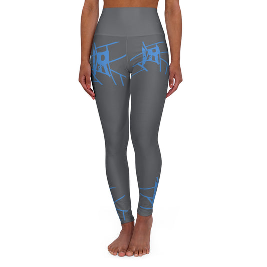 IR Cool Grey High Waisted Yoga Leggings with light blue/white logo