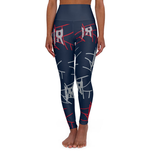 IR Nautical Blue All Over Print High Waisted Yoga Leggings with Silver/Red logo