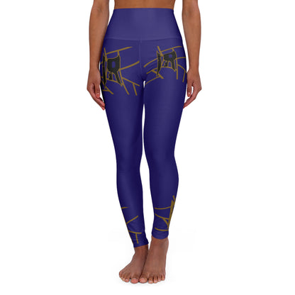 IR Purple High Waisted Yoga Leggings with gold/black logo