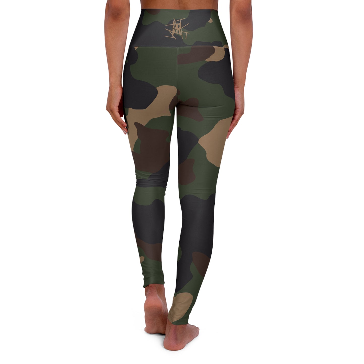 IR CAMO - High Waisted Yoga Leggings with brown waist logo