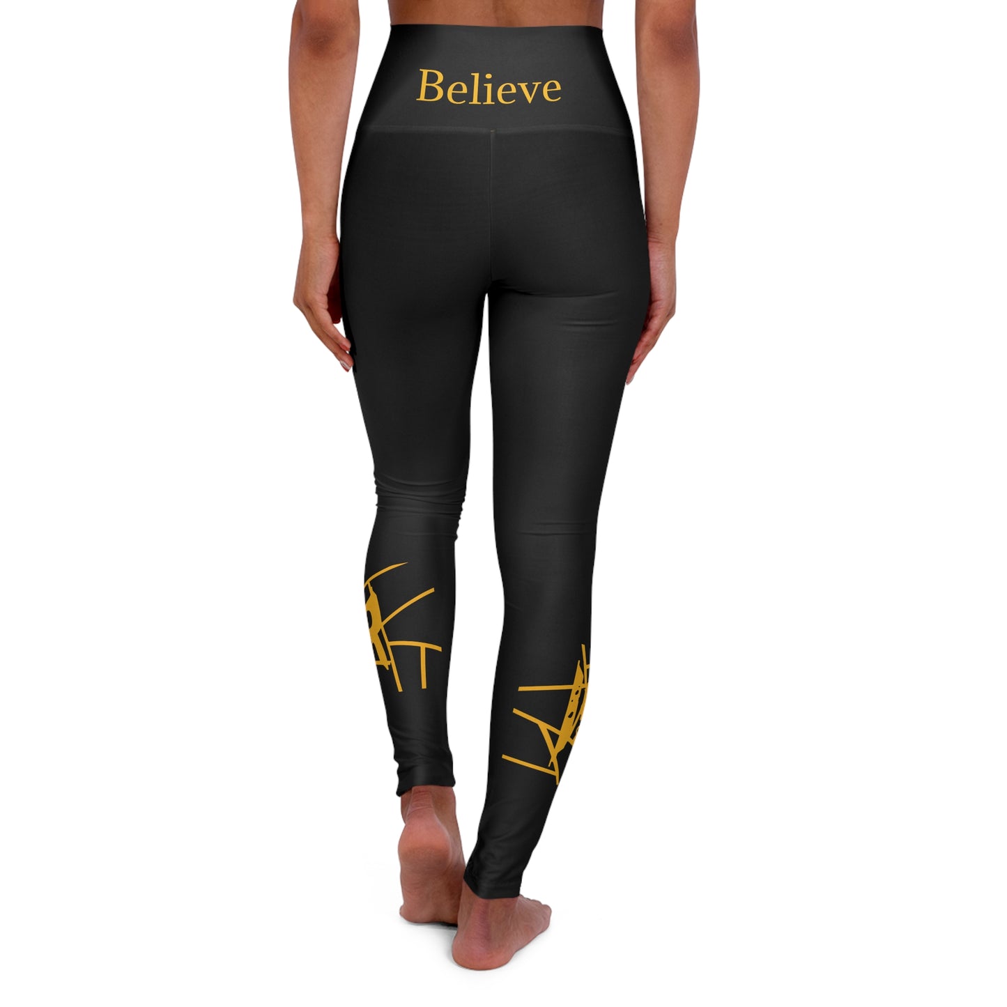 IR Black - Leggings de yoga de cintura alta Beat The Odds/Believe con logo amarillo (POD)