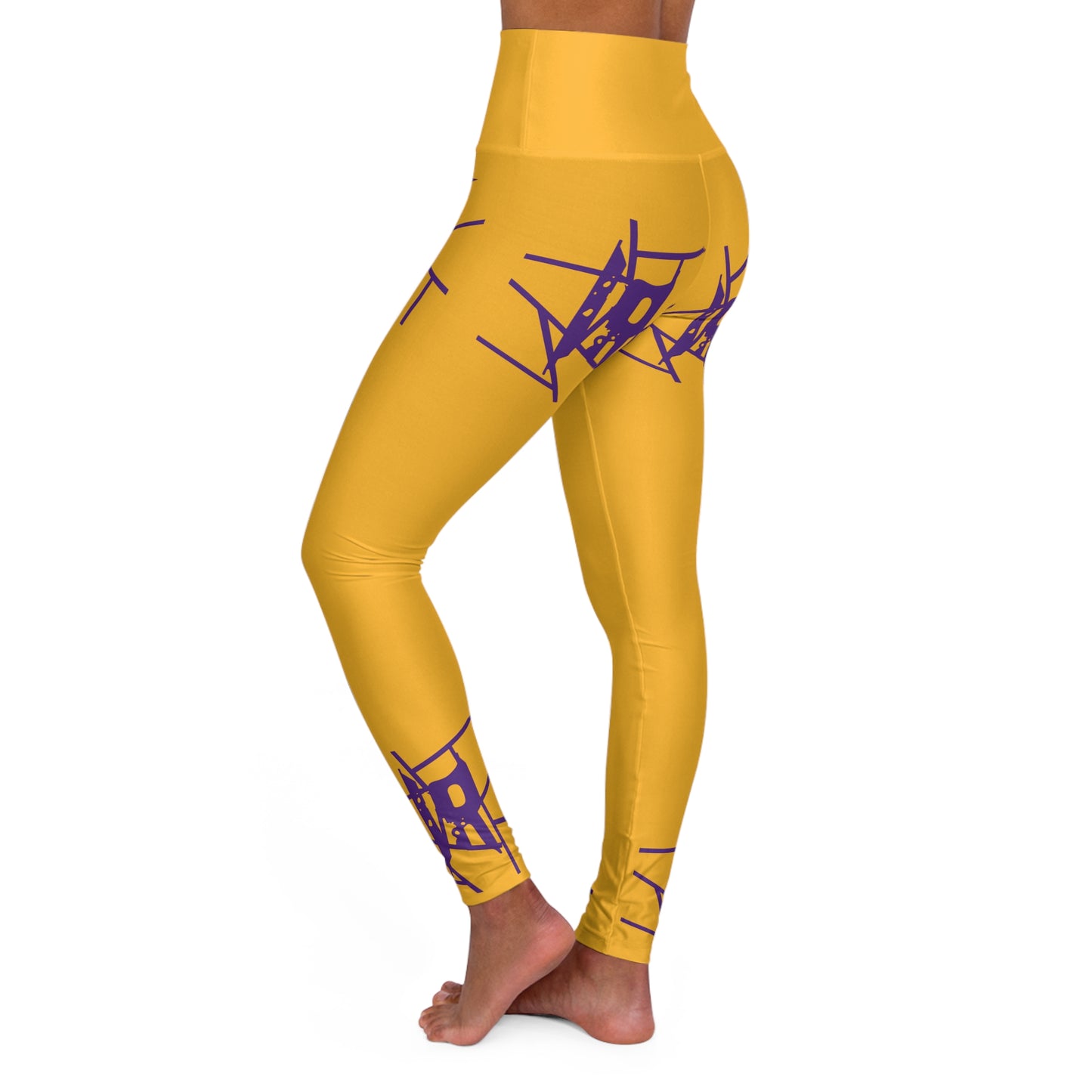 IR Gold High Waisted Yoga Leggings with purple logo