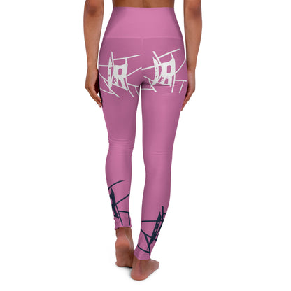 IR Pink High Waisted Yoga Leggings with light blue/white logo