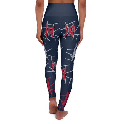 IR Nautical Blue All Over Print High Waisted Yoga Leggings with Silver/Red logo