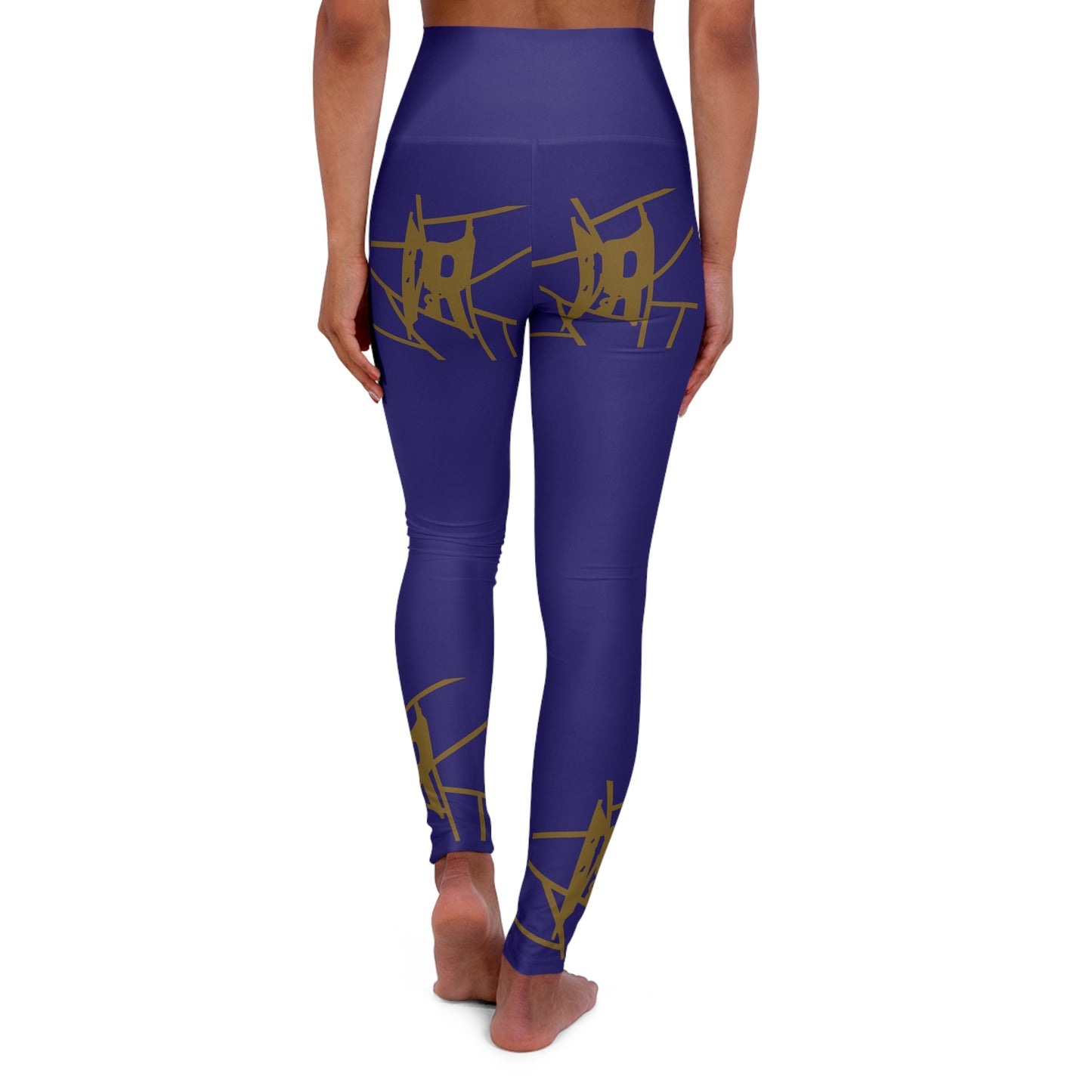 Leggings de yoga de cintura alta morados IR con logotipo dorado/negro (POD)