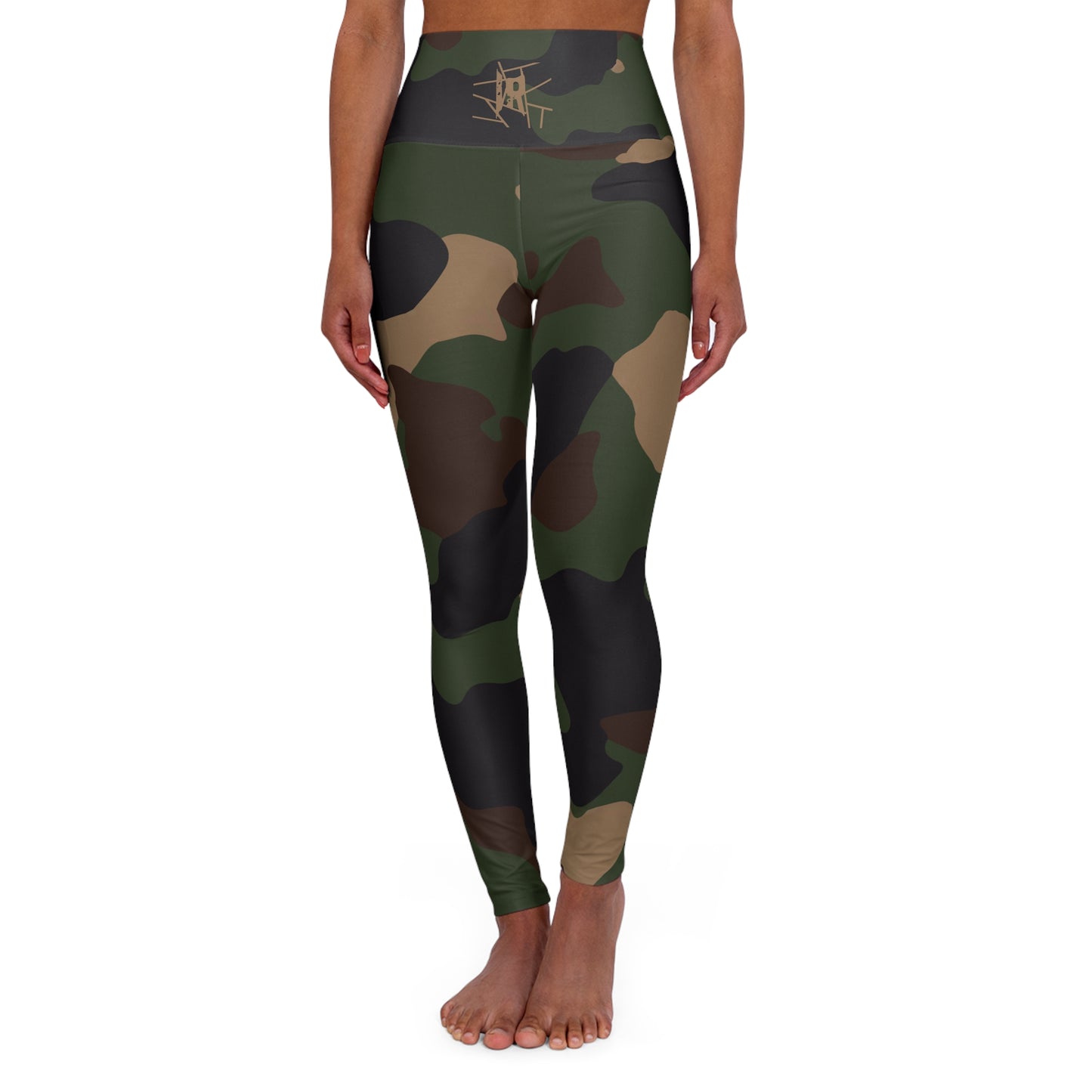 IR CAMO - High Waisted Yoga Leggings with brown waist logo