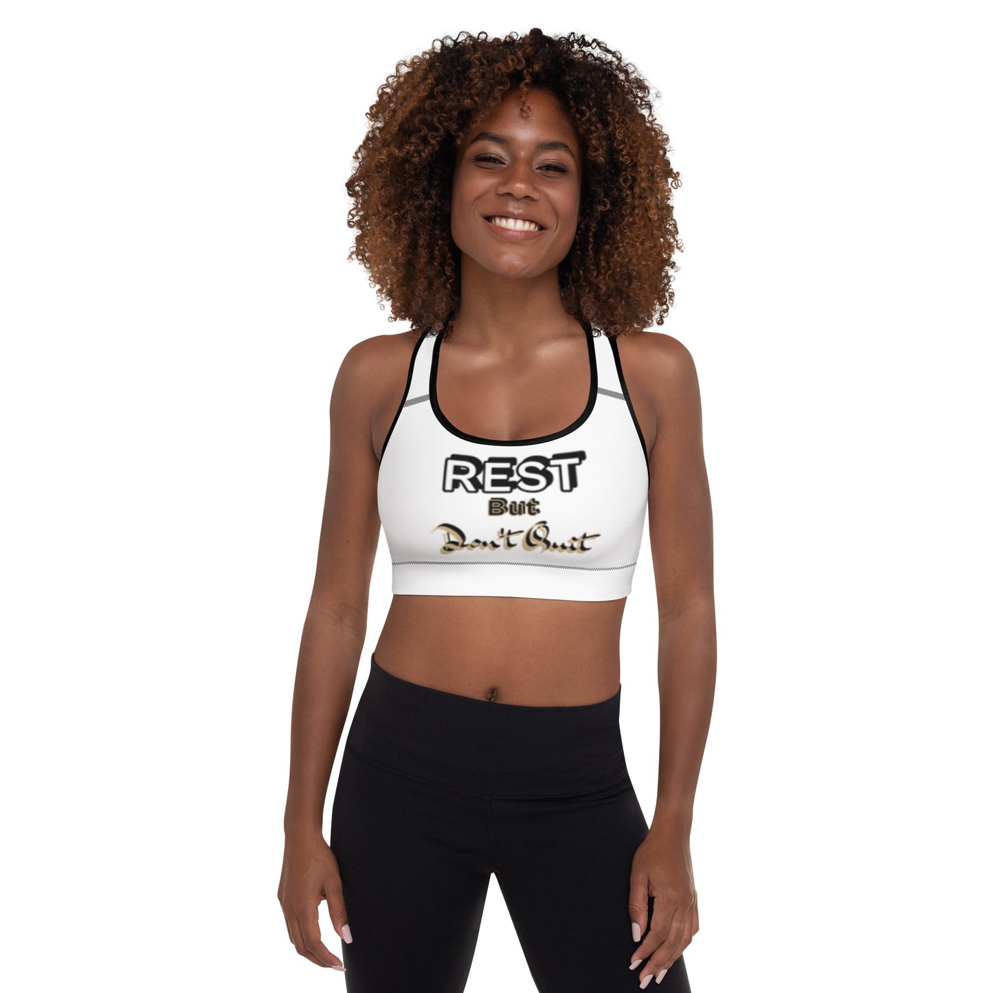 IR Padded Sports Bra White/Blk Trim -Rest But Don't Quit (POD) - Imperfect Reflectionz