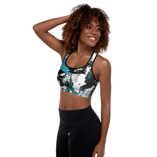 IR Abstract Padded Sports Bra with Blk or Wht Trim