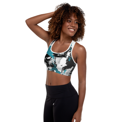 IR Abstract Padded Sports Bra with Blk or Wht Trim