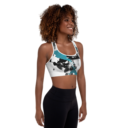 IR Abstract Padded Sports Bra with Blk or Wht Trim