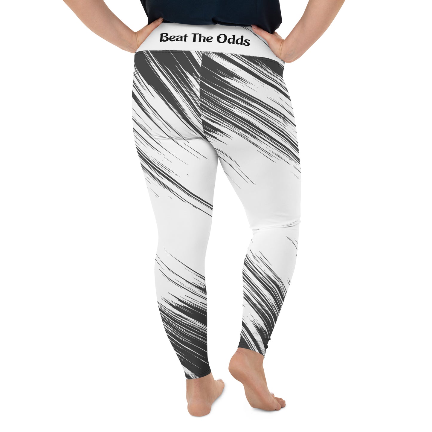 Leggings IR Plus Size Blanco/Negro abstracto con logo pequeño / I Matter - Beat the odds (POD)