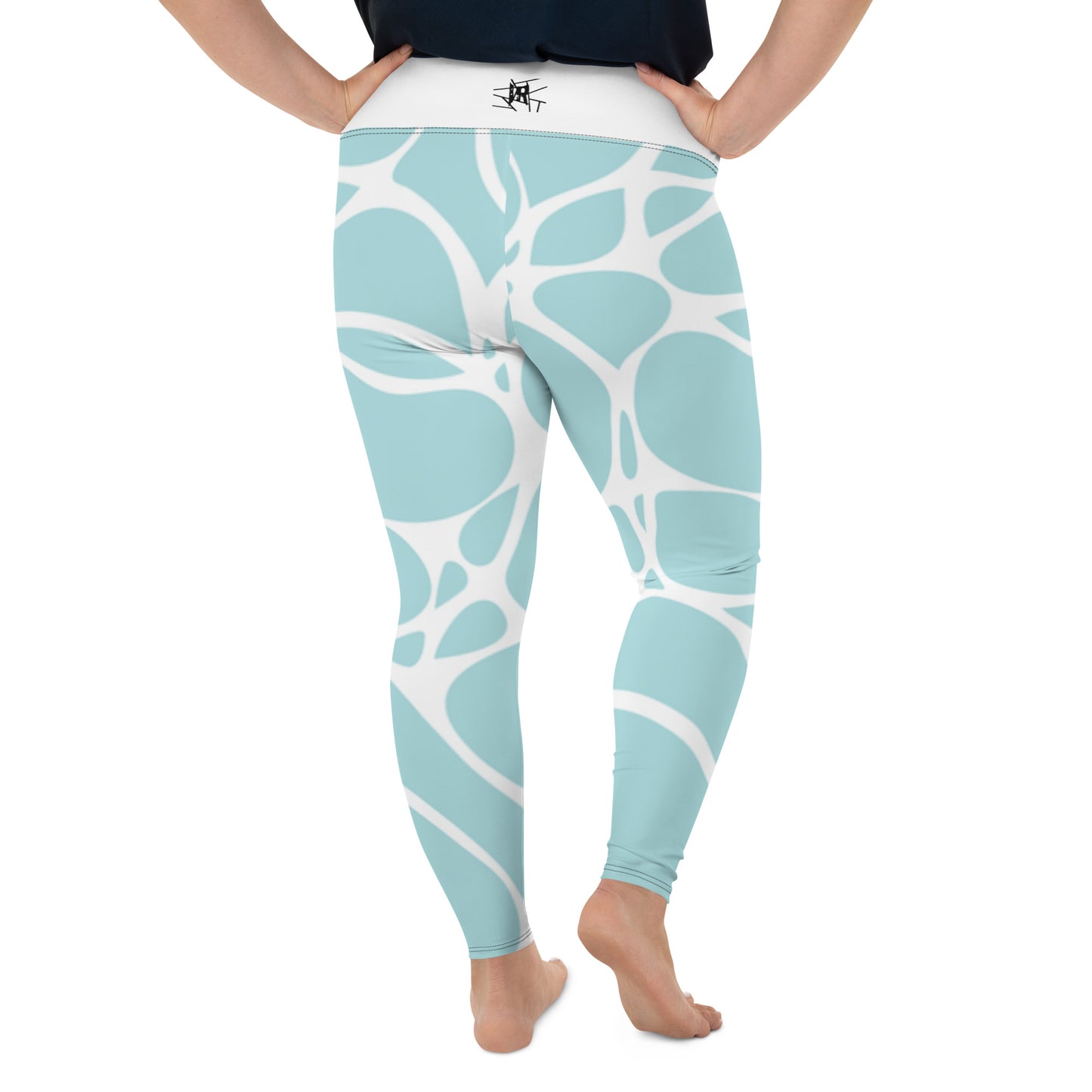 Leggings IR Plus Size Azul Gelo Círculos Brancos com logotipo na cintura (POD)