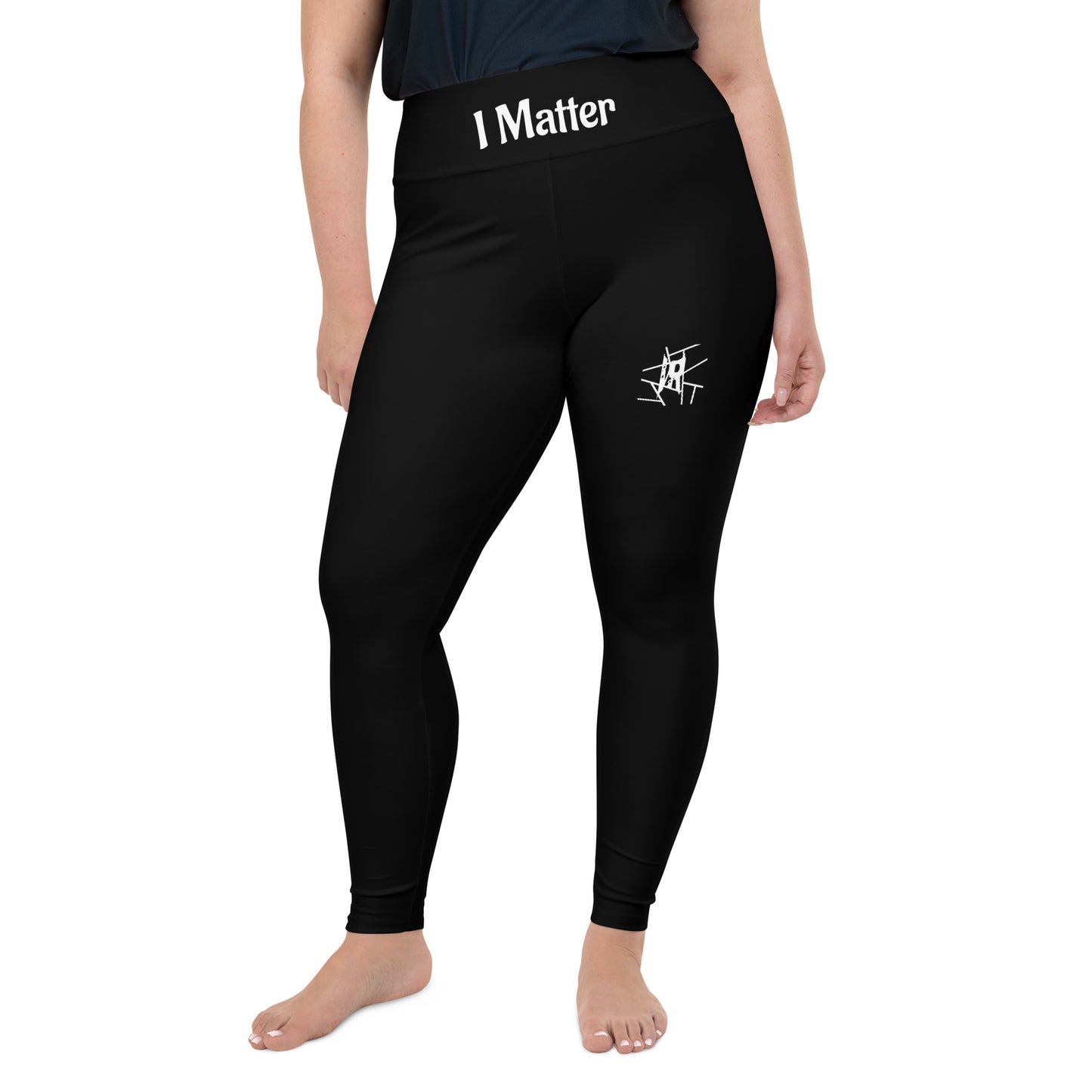 IR Plus Size Black Leggings with small logo / I Matter - Beat the odds