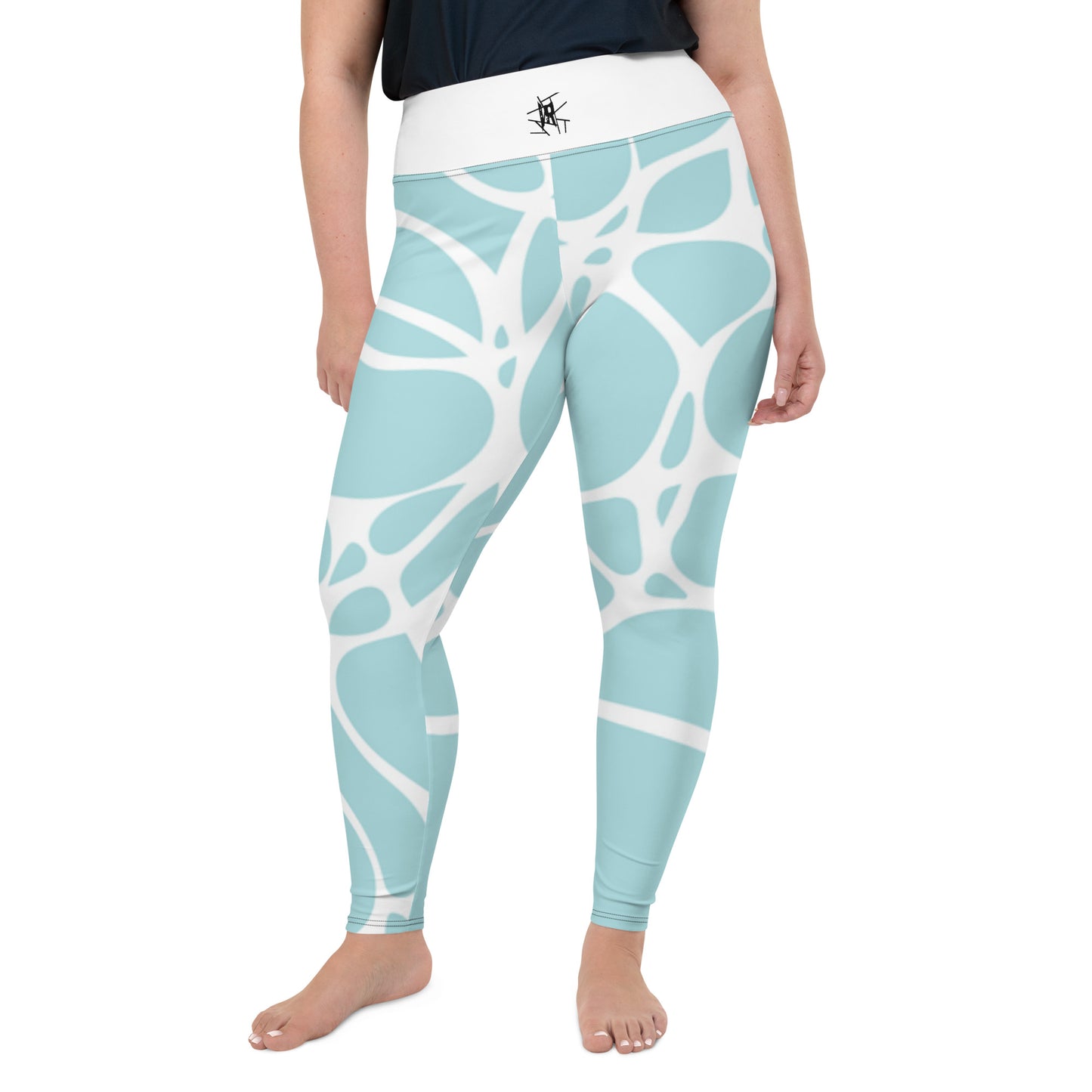 Leggings IR Tallas Grandes Círculos Blancos Azul Hielo con logo en cintura (POD)