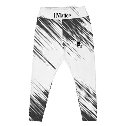 Leggings IR Plus Size Blanco/Negro abstracto con logo pequeño / I Matter - Beat the odds (POD)