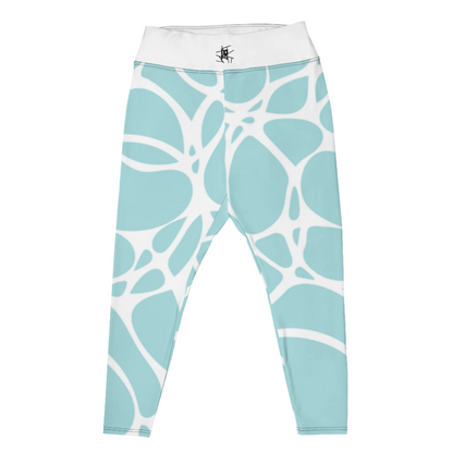 Leggings IR Plus Size Azul Gelo Círculos Brancos com logotipo na cintura (POD)