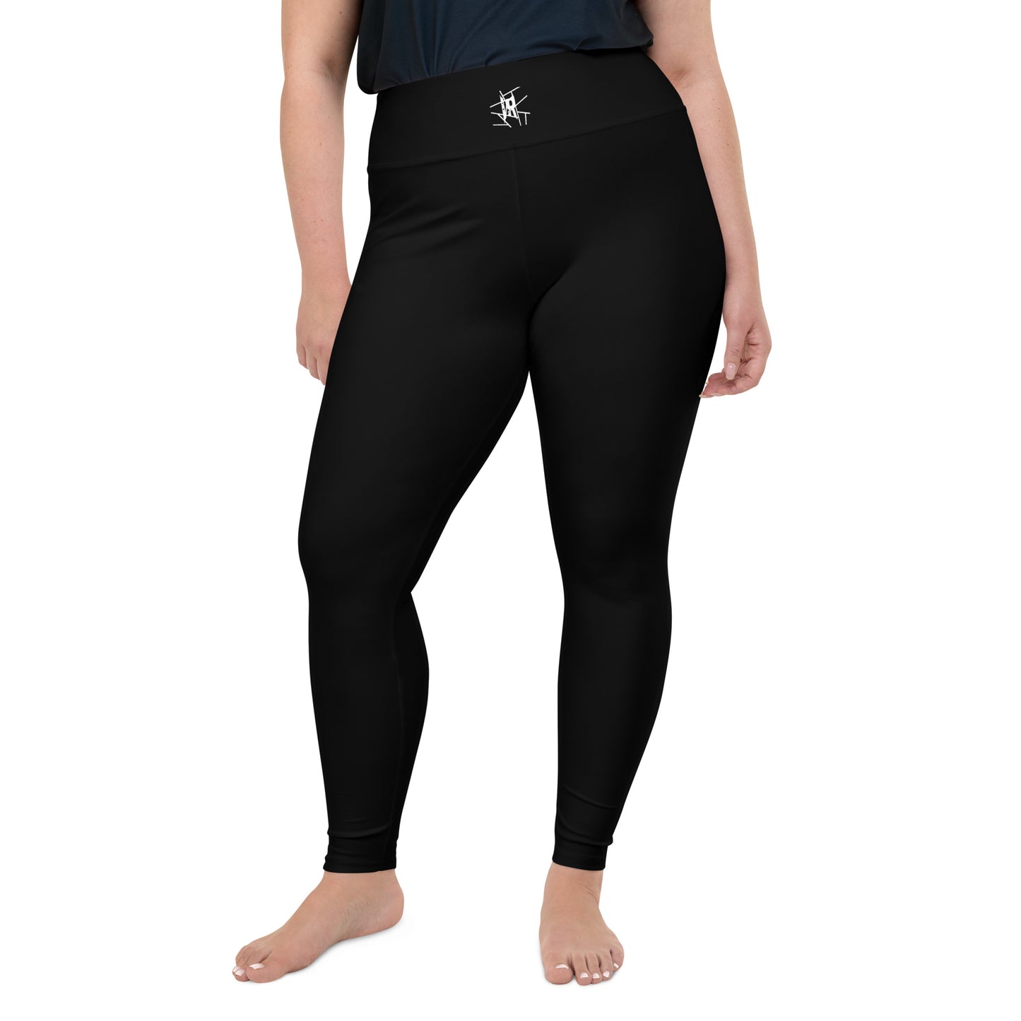 Leggings IR Plus Size pretas com logo na cintura (POD)