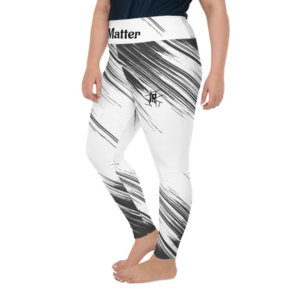 Leggings IR Plus Size Branco/Preto abstrato com logotipo pequeno / I Matter - Beat the odds (POD)