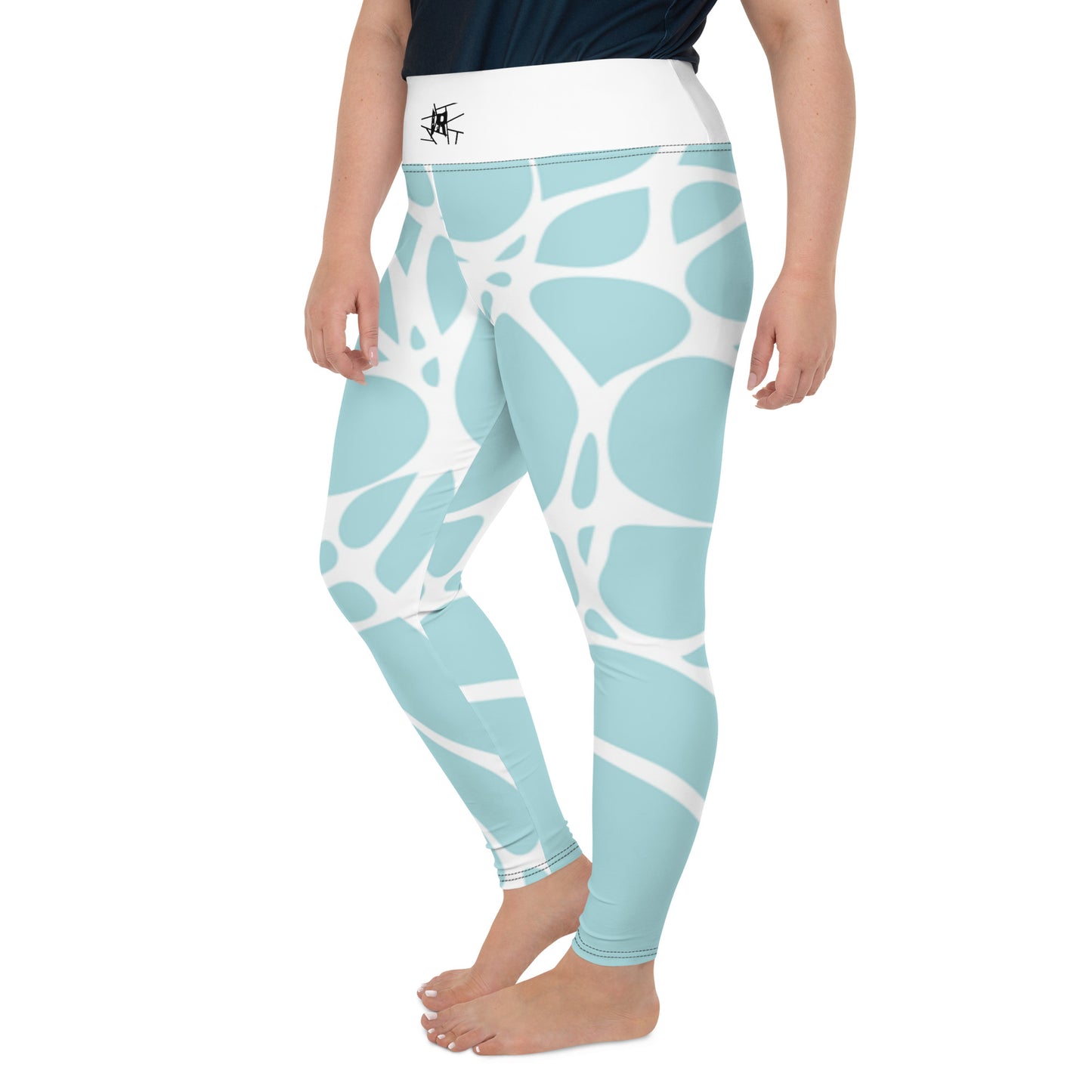 Leggings IR Plus Size Azul Gelo Círculos Brancos com logotipo na cintura (POD)