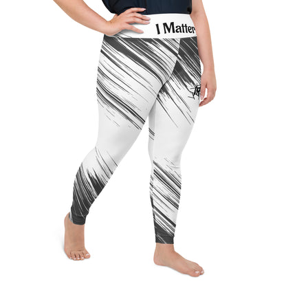 Leggings IR Plus Size Blanco/Negro abstracto con logo pequeño / I Matter - Beat the odds (POD)