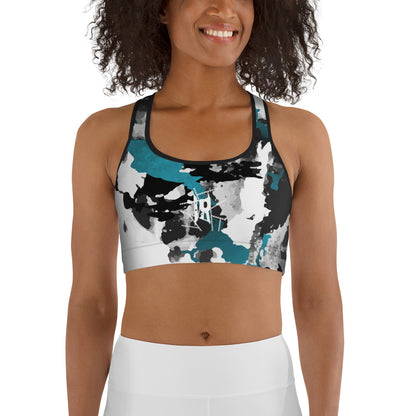 IR Abstract Sports Bra with Wht or Blk Trim