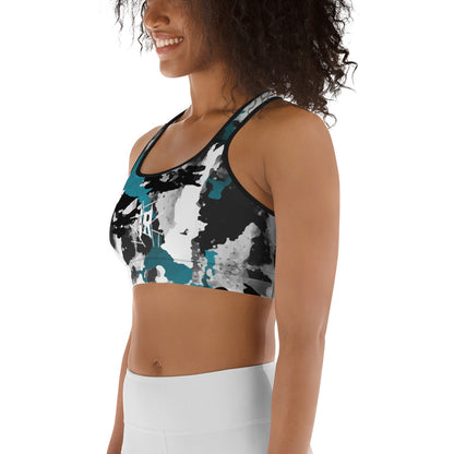 IR Abstract Sports Bra with Wht or Blk Trim