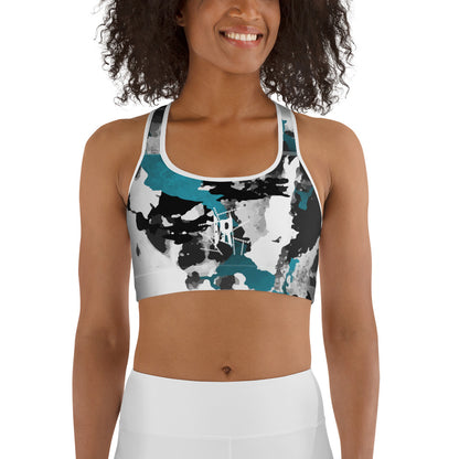 IR Abstract Sports Bra with Wht or Blk Trim