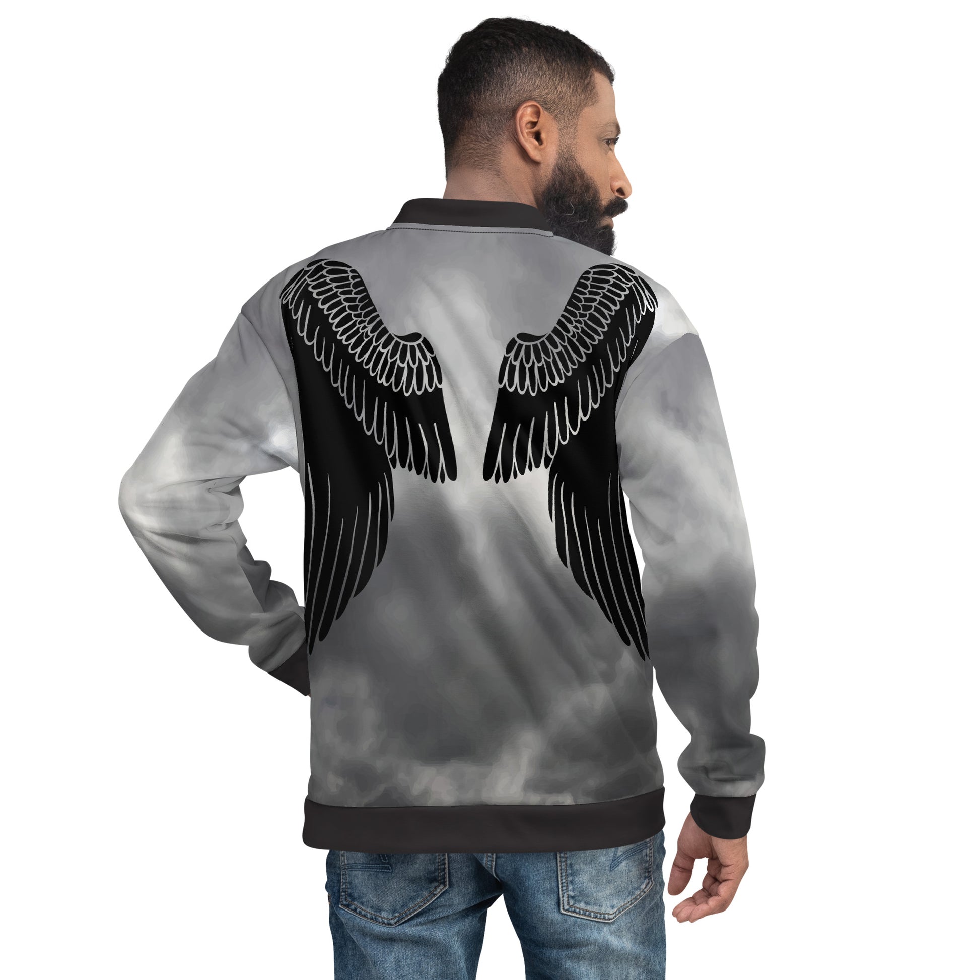 IR Unisex Bomber Jacket- Grey Cloud Angel Wings (POD) - Imperfect Reflectionz