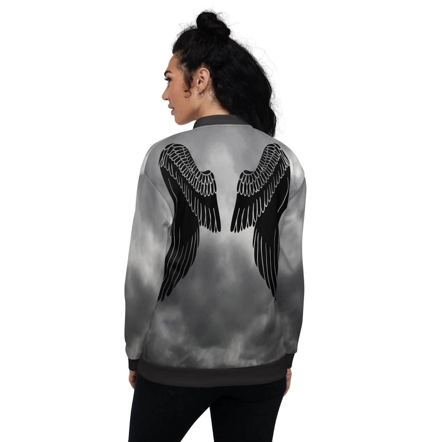 IR Unisex Bomber Jacket- Grey Cloud Angel Wings (POD) - Imperfect Reflectionz