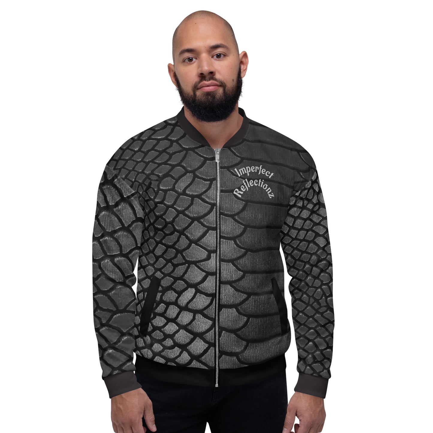 IR Unisex Bomber Jacket- Black Reptile (POD) - Imperfect Reflectionz