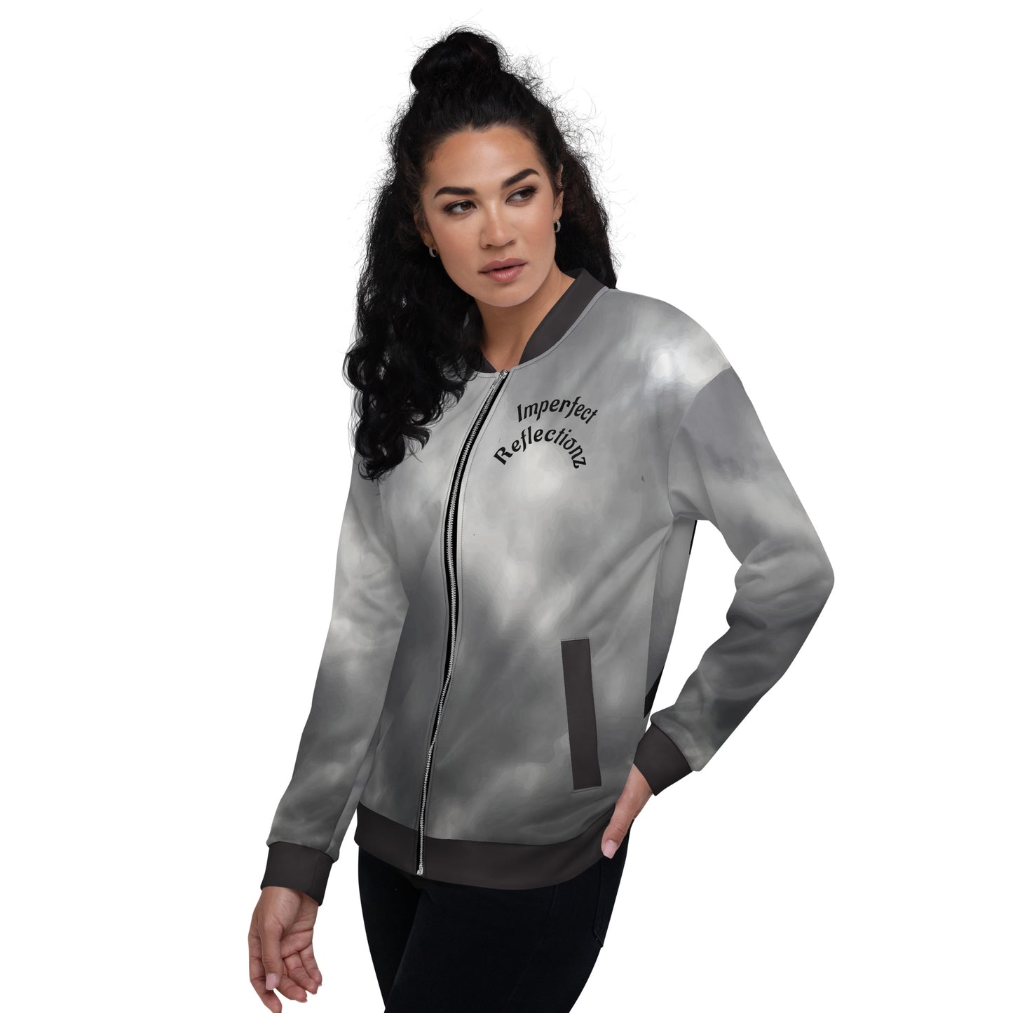 IR Unisex Bomber Jacket- Grey Cloud Angel Wings (POD) - Imperfect Reflectionz