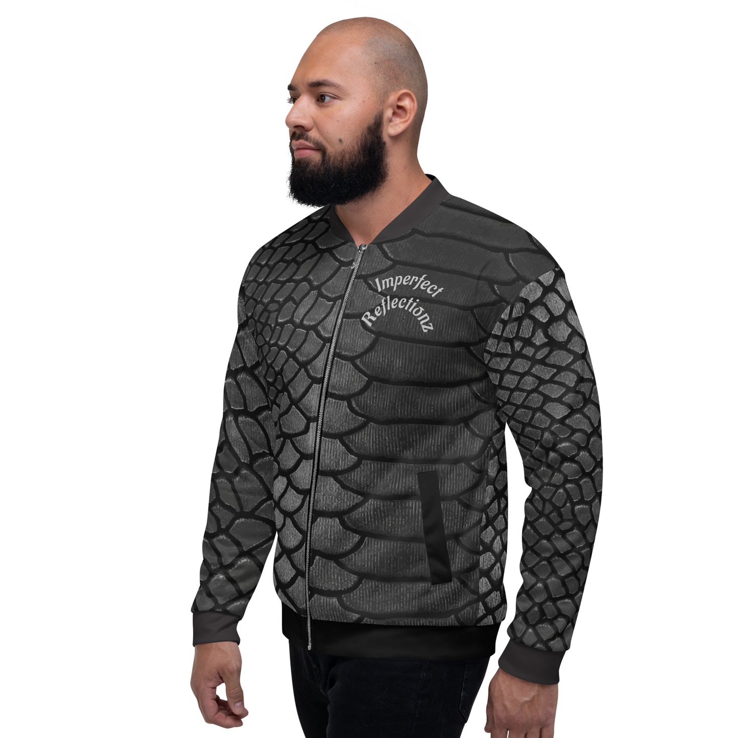 IR Unisex Bomber Jacket- Black Reptile (POD) - Imperfect Reflectionz