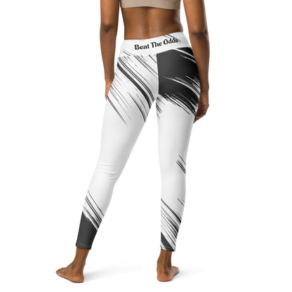 IR Leggings de yoga de cintura media blanco/negro abstracto con logo pequeño / I Matter - Beat the odds