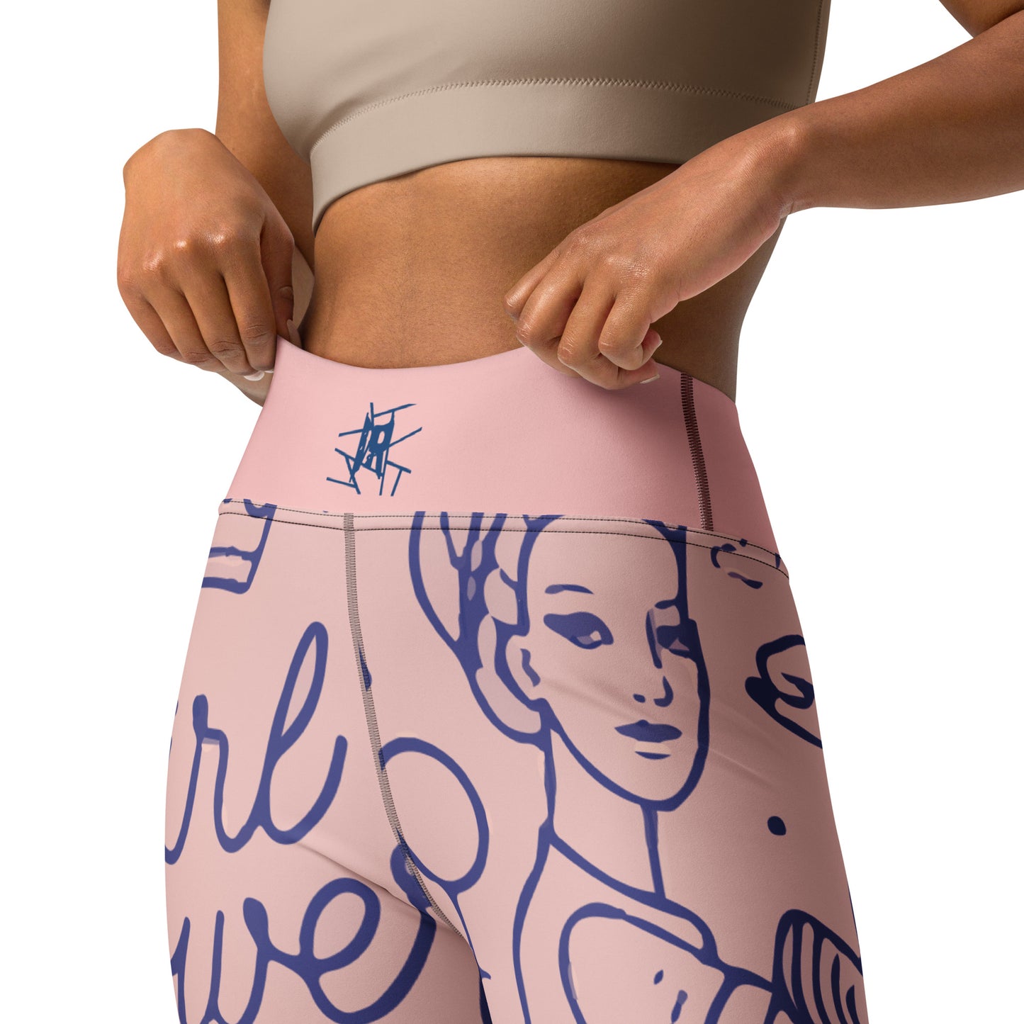 IR Mid Waisted Leggings Pink Girl Power with waist logo