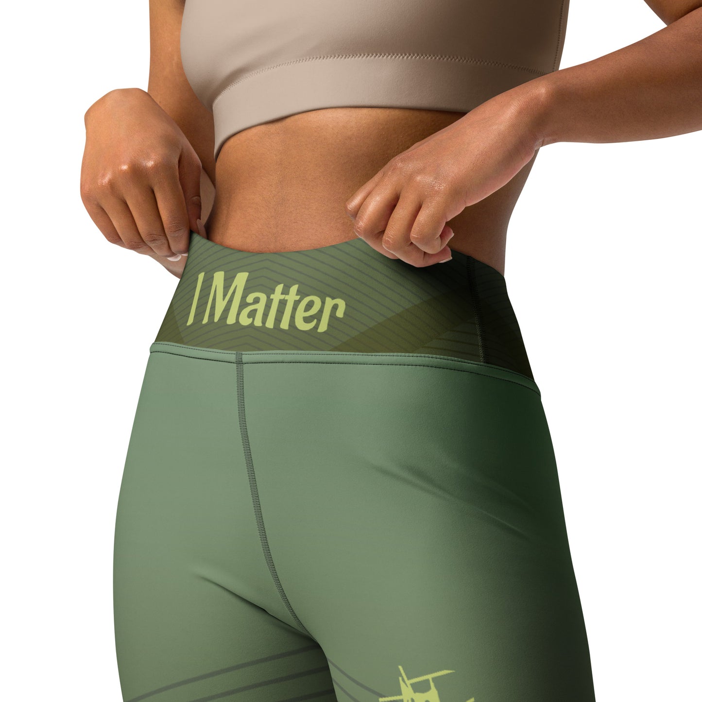 Leggings de cintura média IR Verde geométrico com logotipo pequeno / I Matter - Beat the odds (POD)