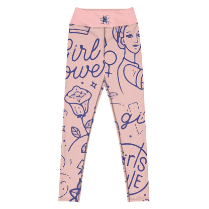 Leggings IR de cintura média rosa Girl Power com logotipo na cintura (POD)