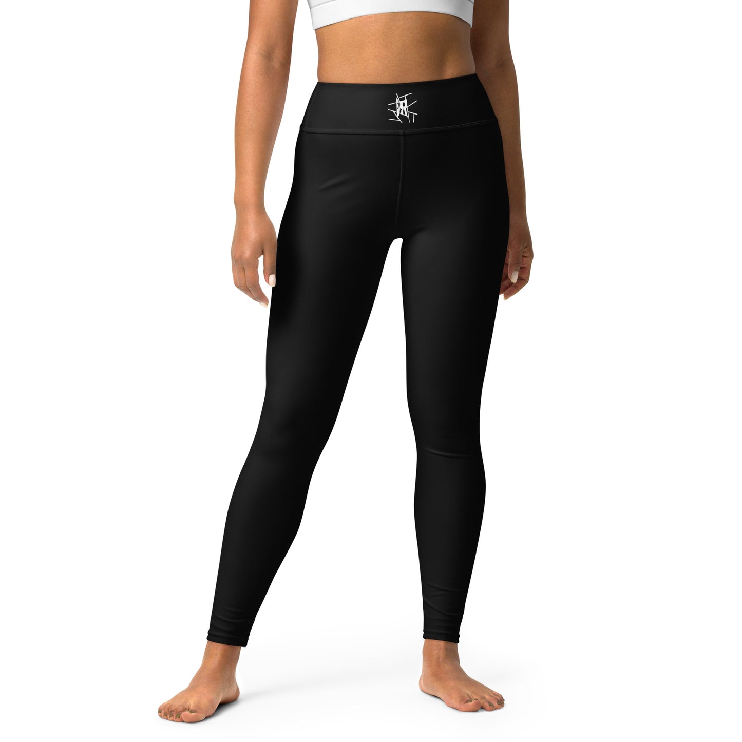 Leggings IR de cintura média preta com logotipo na cintura (POD)