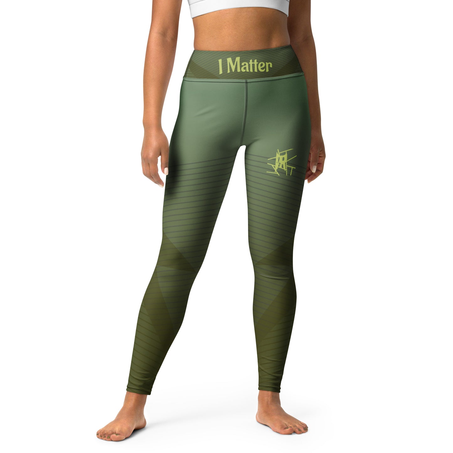 Leggings de cintura média IR Verde geométrico com logotipo pequeno / I Matter - Beat the odds (POD)