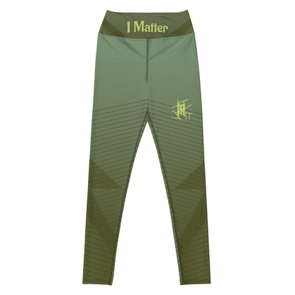 Leggings de cintura média IR Verde geométrico com logotipo pequeno / I Matter - Beat the odds (POD)