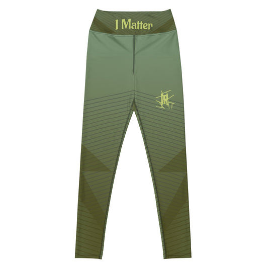 IR Mid Waisted Leggings Geometric green with small logo / I Matter - Beat the odds