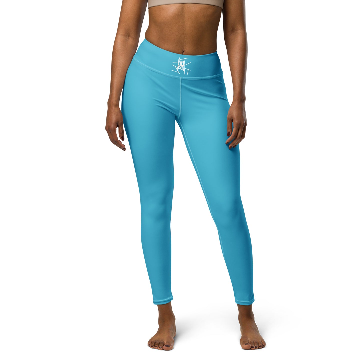 Leggings IR de cintura media Summer Sky Blue con logo en la cintura (POD)