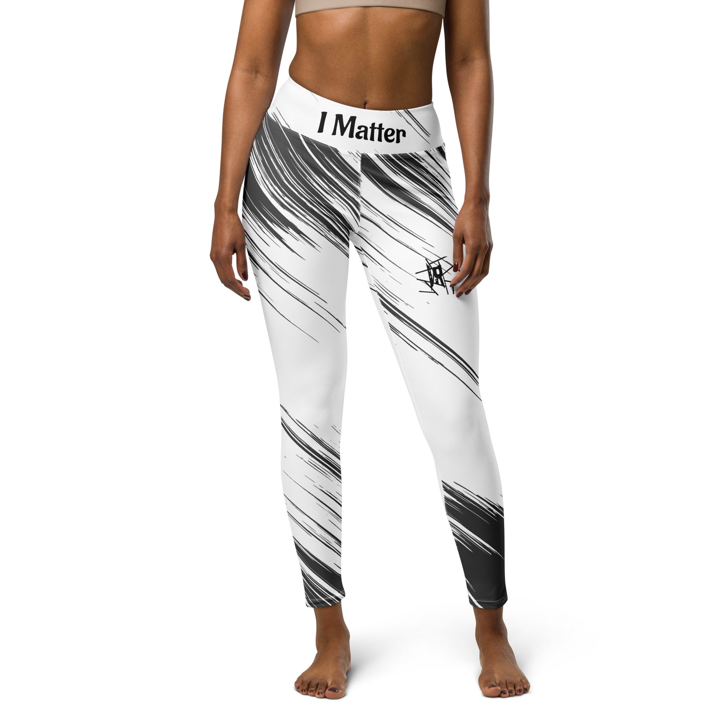 IR Leggings de yoga de cintura media blanco/negro abstracto con logo pequeño / I Matter - Beat the odds