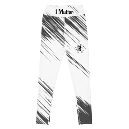 IR Leggings de yoga de cintura media blanco/negro abstracto con logo pequeño / I Matter - Beat the odds